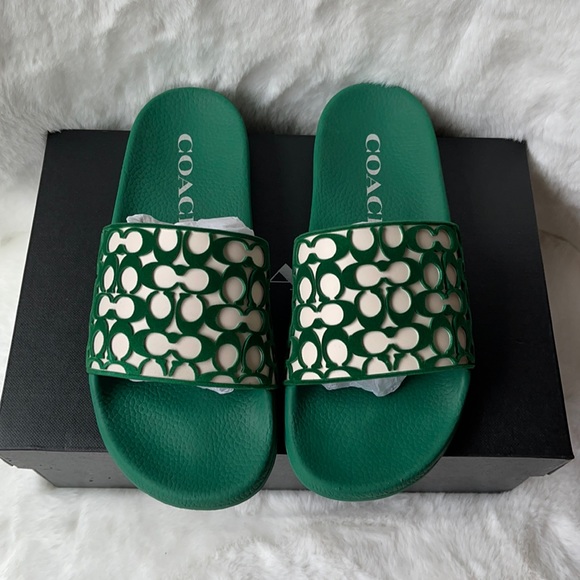 NIB Coach emerald green monogram slides - Picture 2 of 5